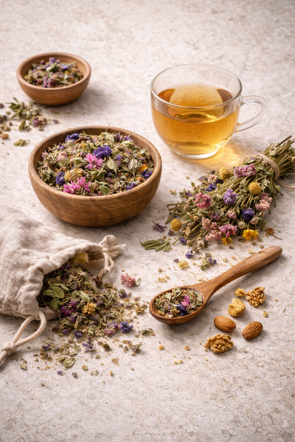 Erbe alpine essiccate o tisane di montagna