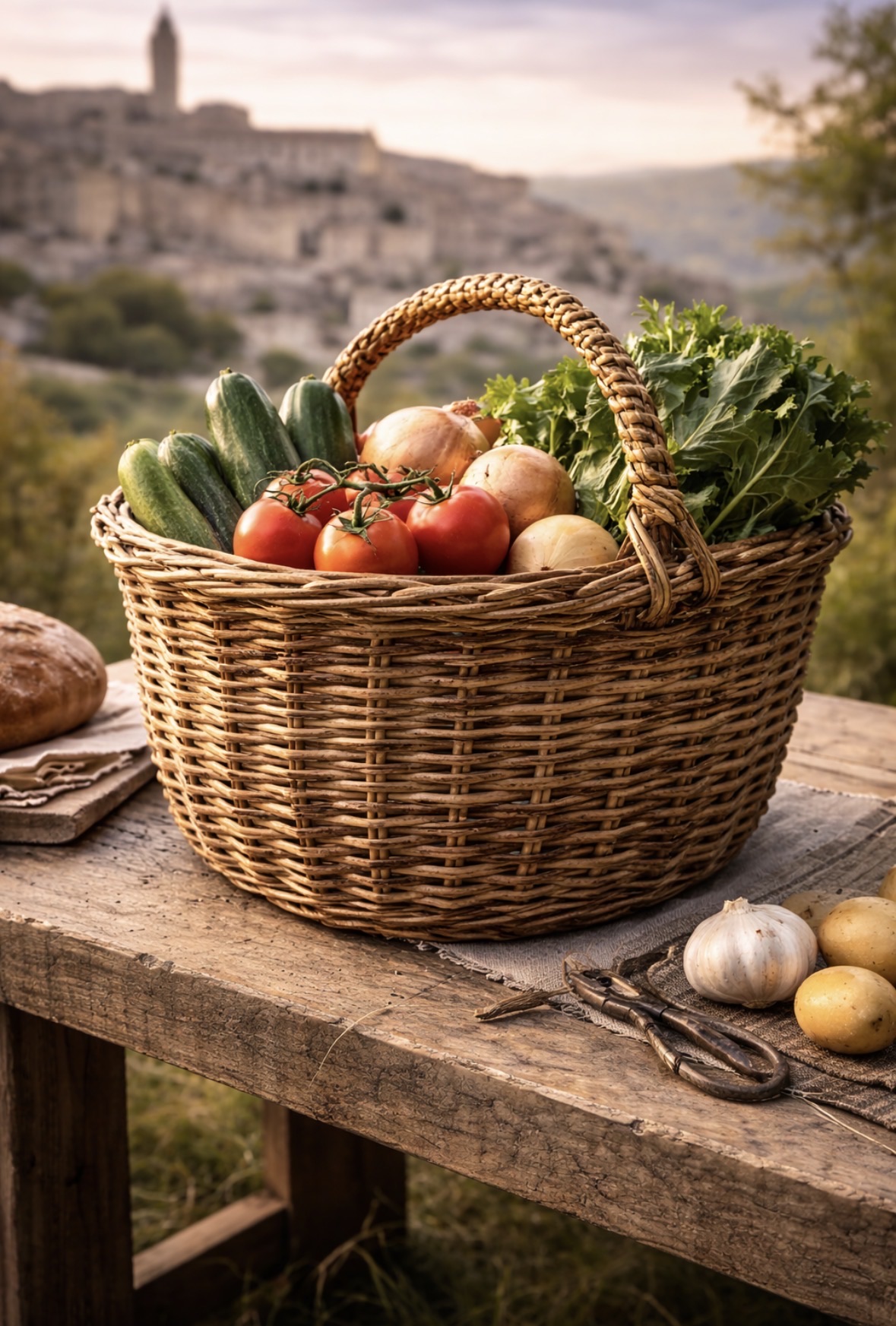 Handwoven agricultural basket (reed or cane)