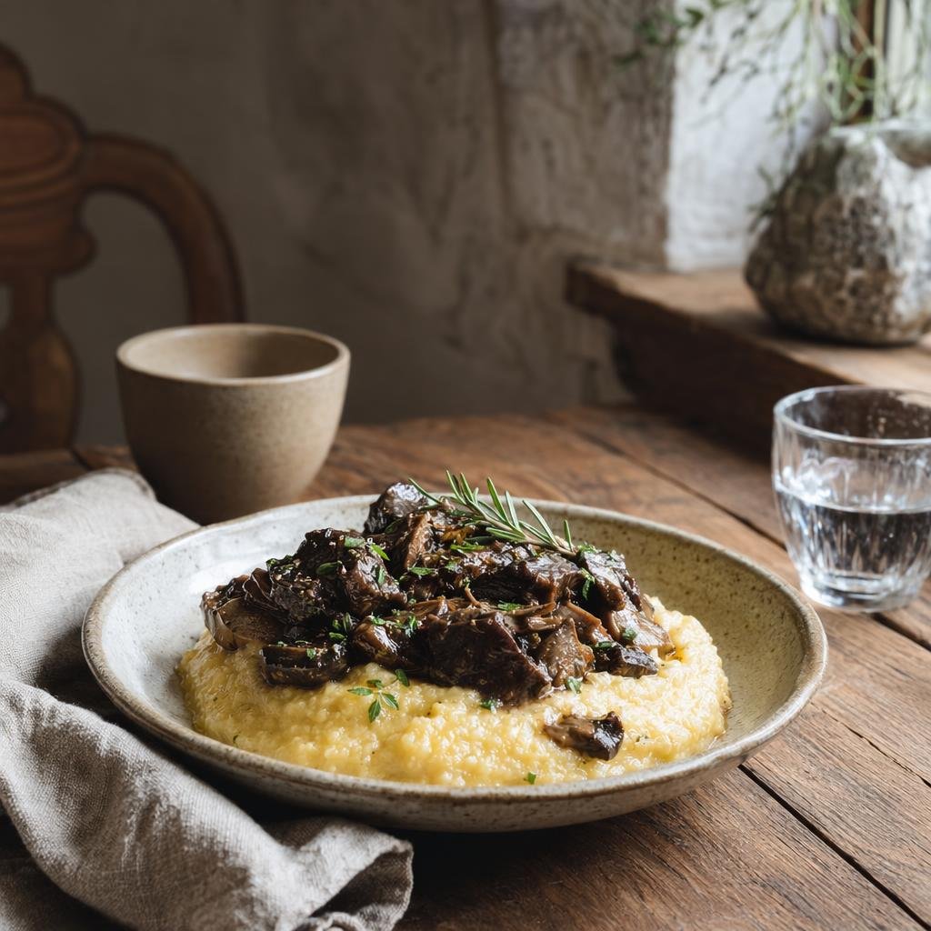Polenta con funghi o selvaggina — Piatto tipico di Bolzano