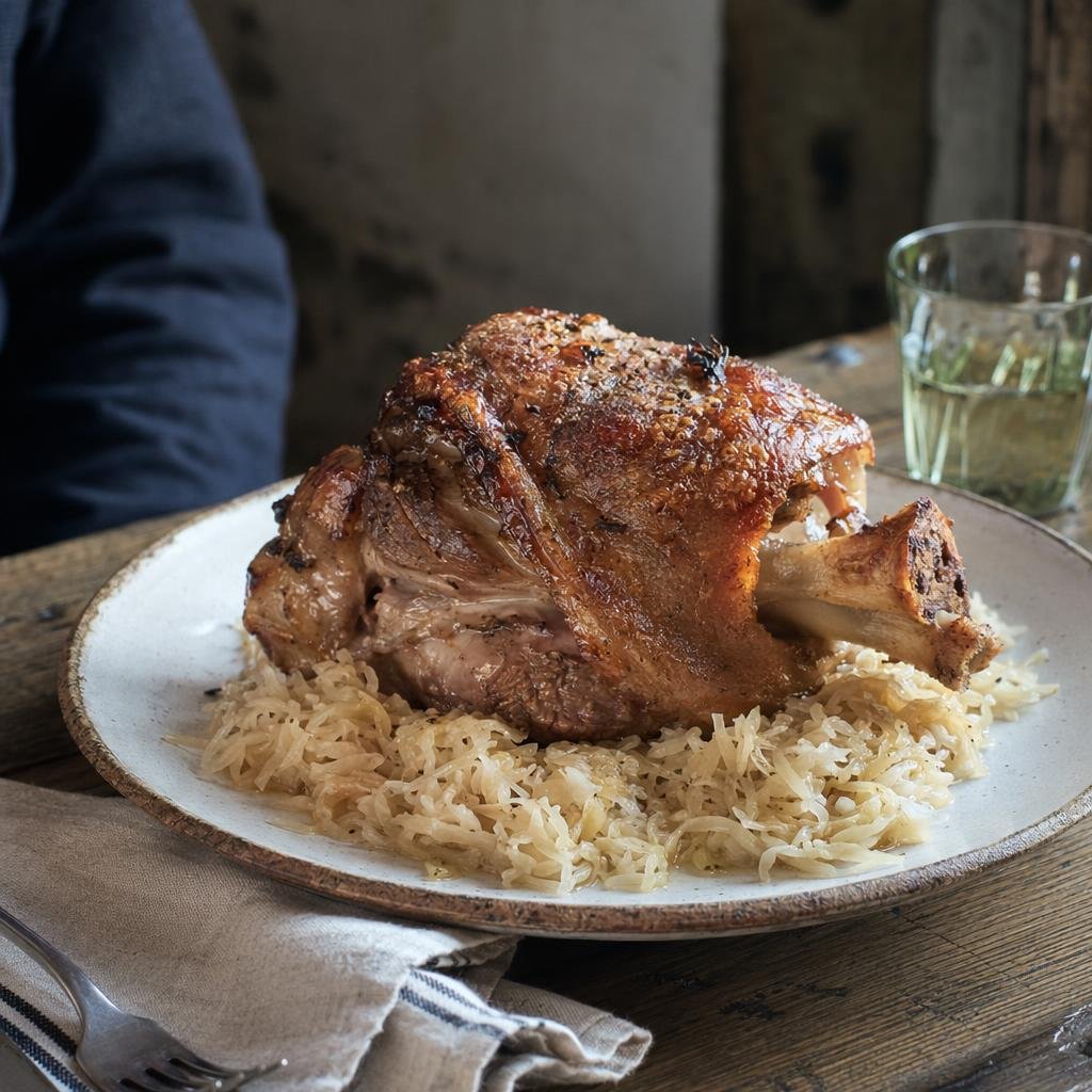 Stinco di maiale al forno con crauti — Piatto tipico di Bolzano
