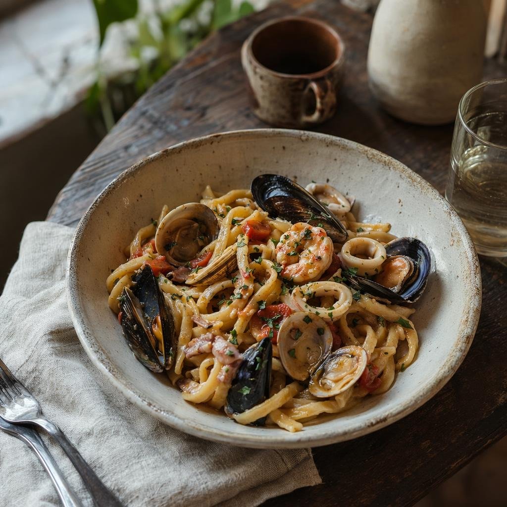 Scialatielli ai frutti di mare — typical dish of Salerno
