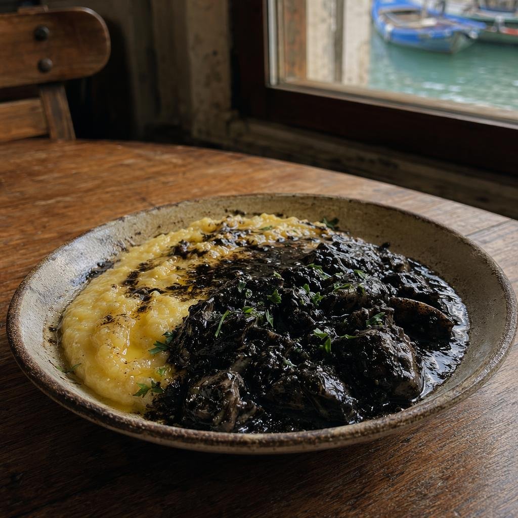 Seppie al nero con polenta — piatto tipico di Venezia