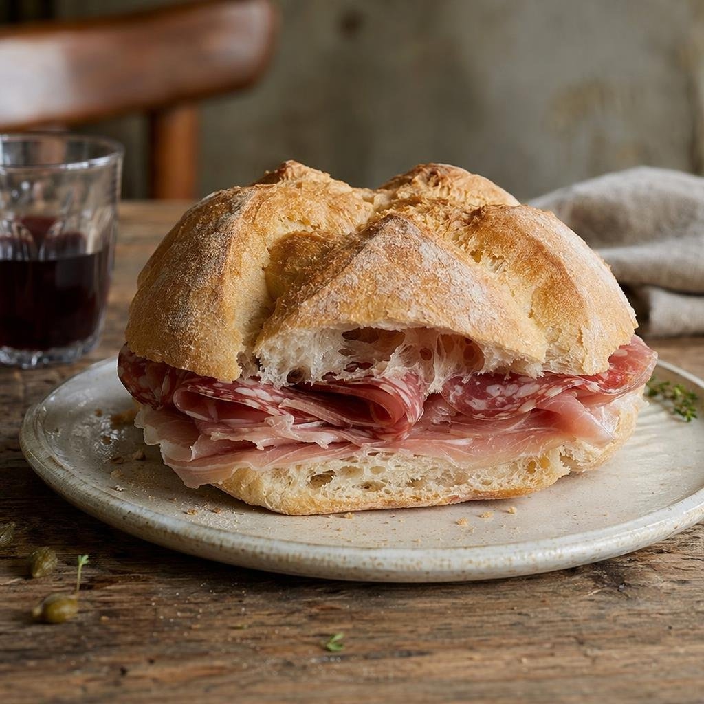 Michetta farcita con salumi — piatto tipico di Milano