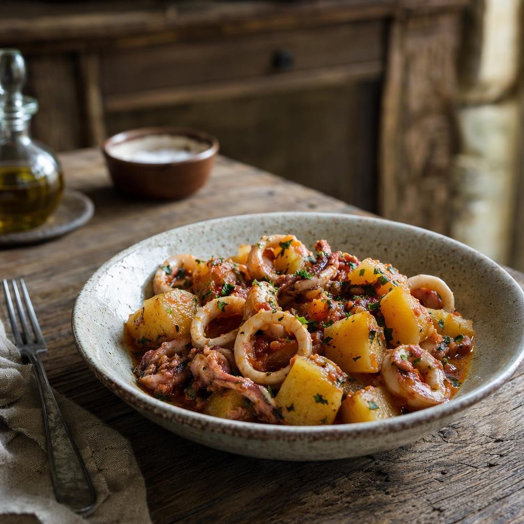 Totani e patate alla cilentana — typical dish of Salerno