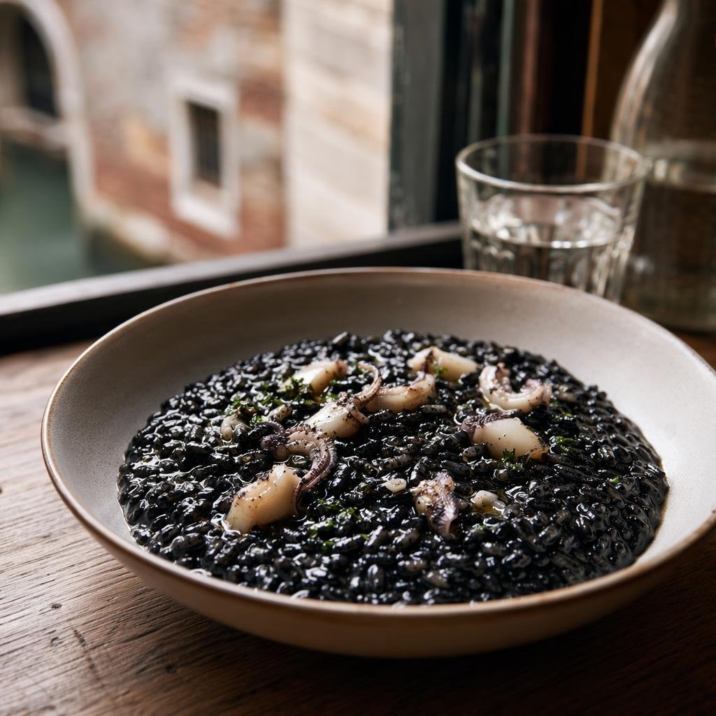 Risotto al nero di seppia — piatto tipico di Venezia