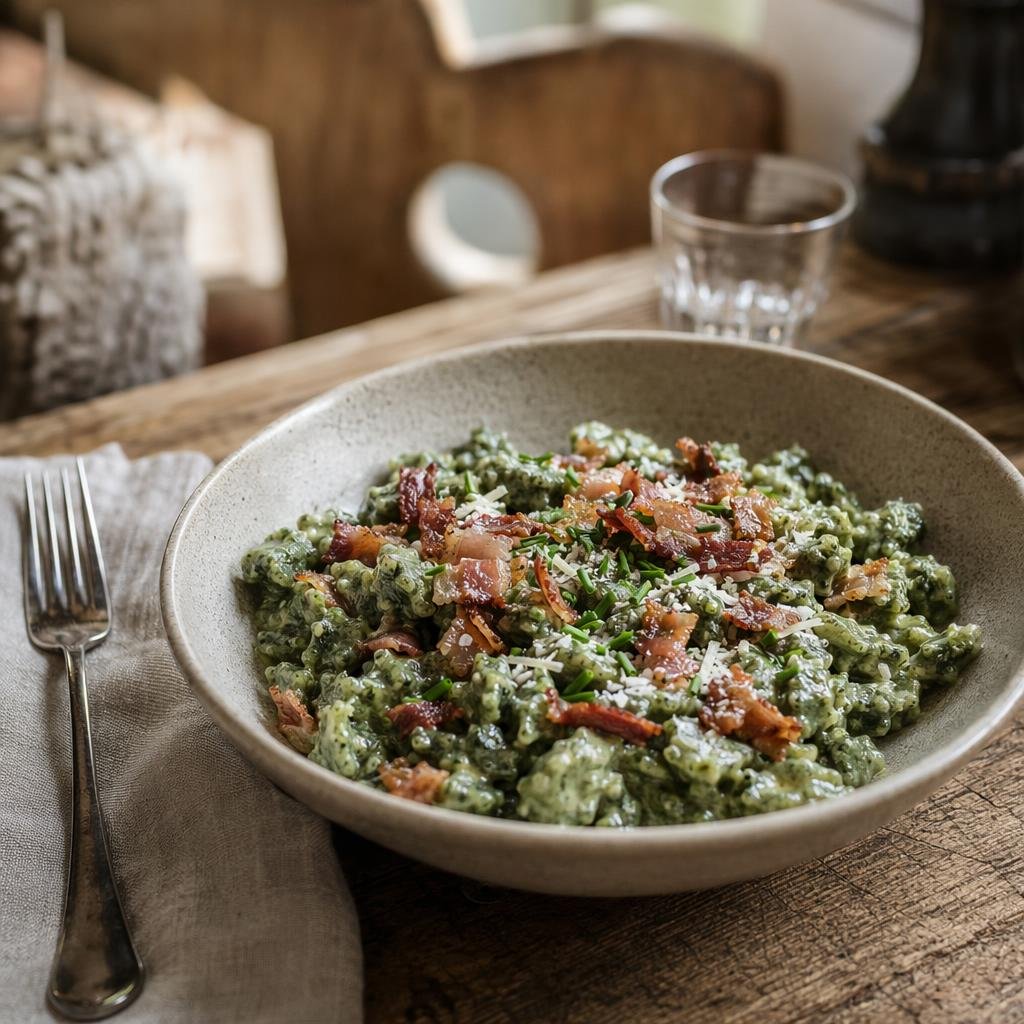 Spätzle agli spinaci (Spinatspätzle) — piatto tipico di Bolzano