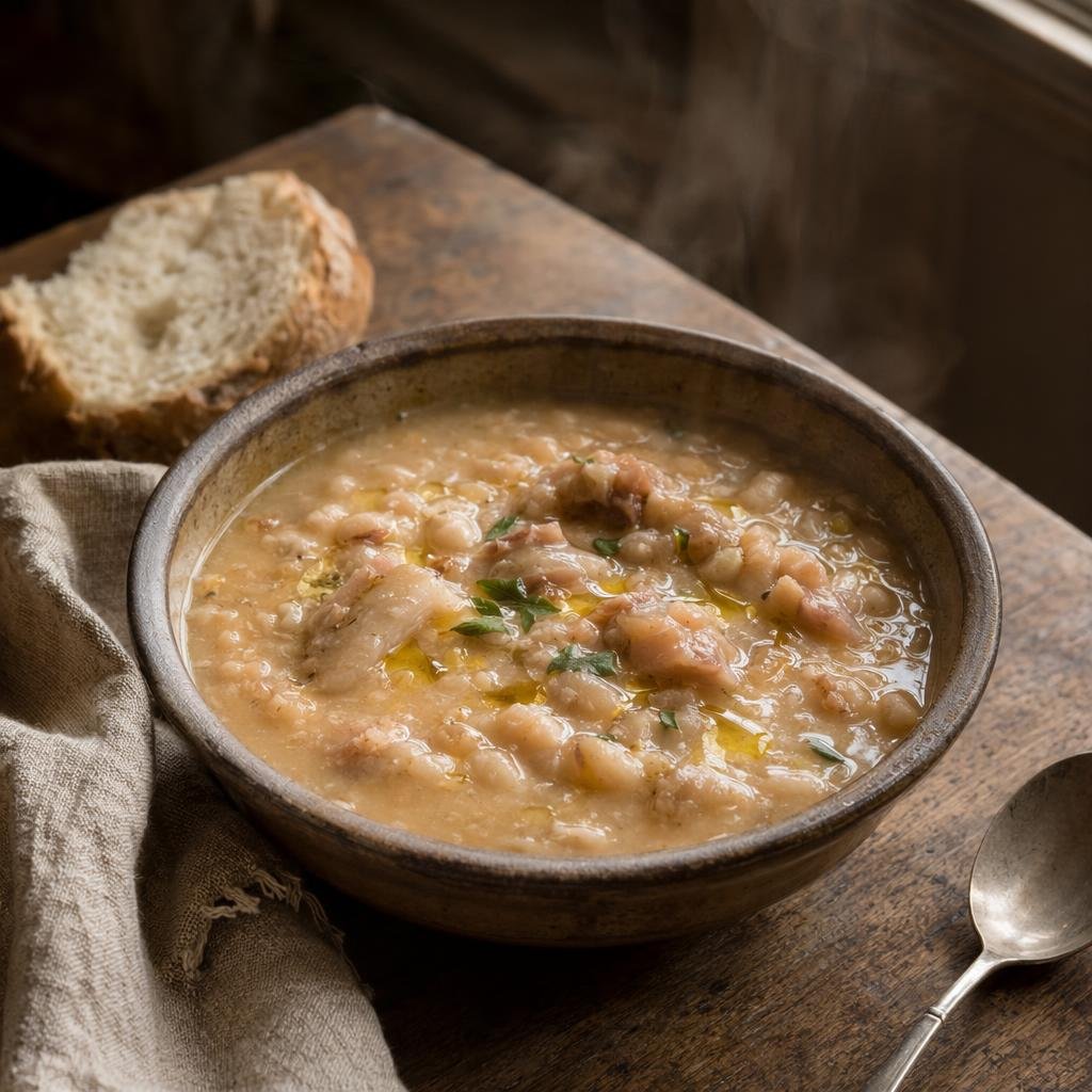 Bohnensuppe mit Schweineschwarte — Typisches Gericht aus Catanzaro