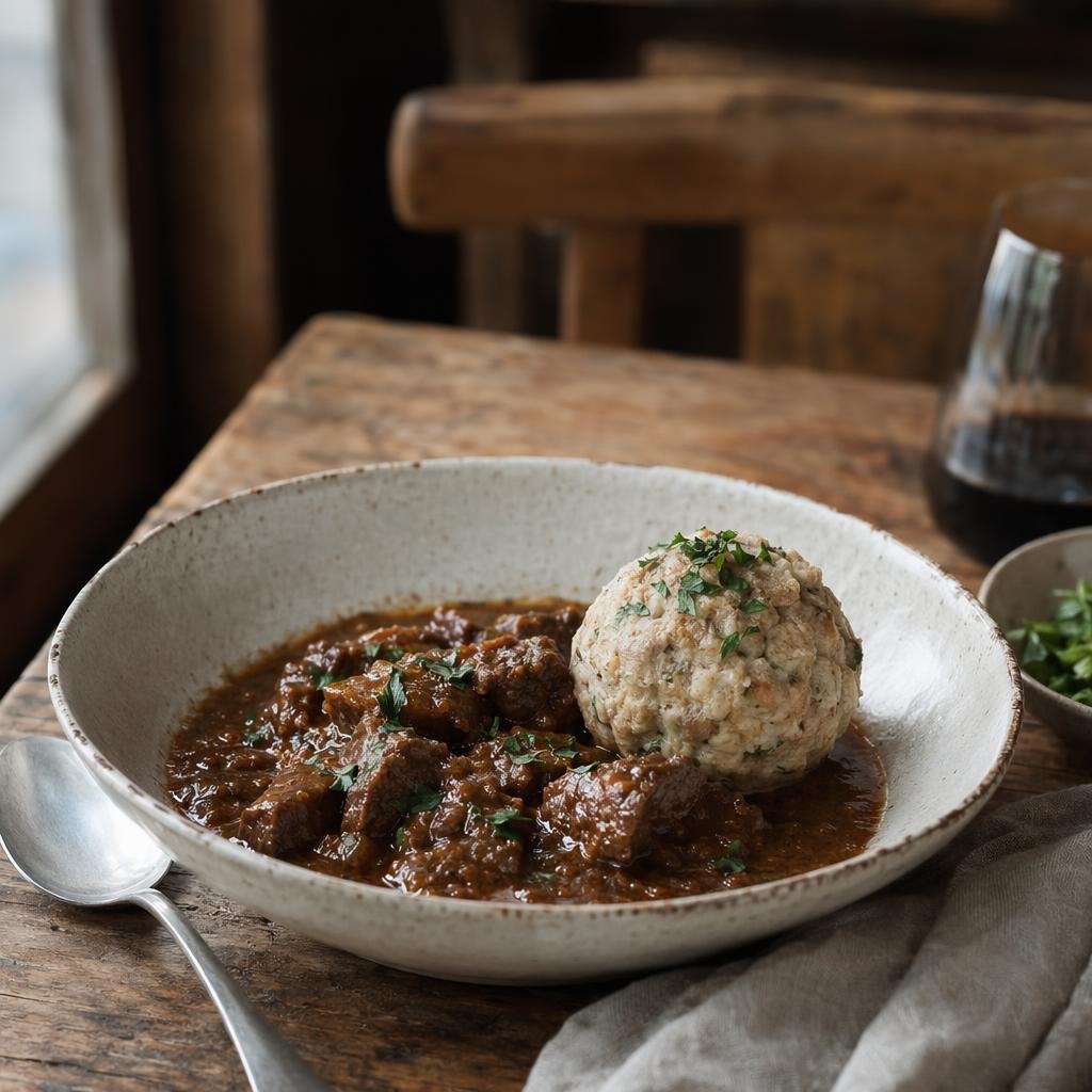 Gulasch alla tirolese con canederlo — Piatto tipico di Bolzano