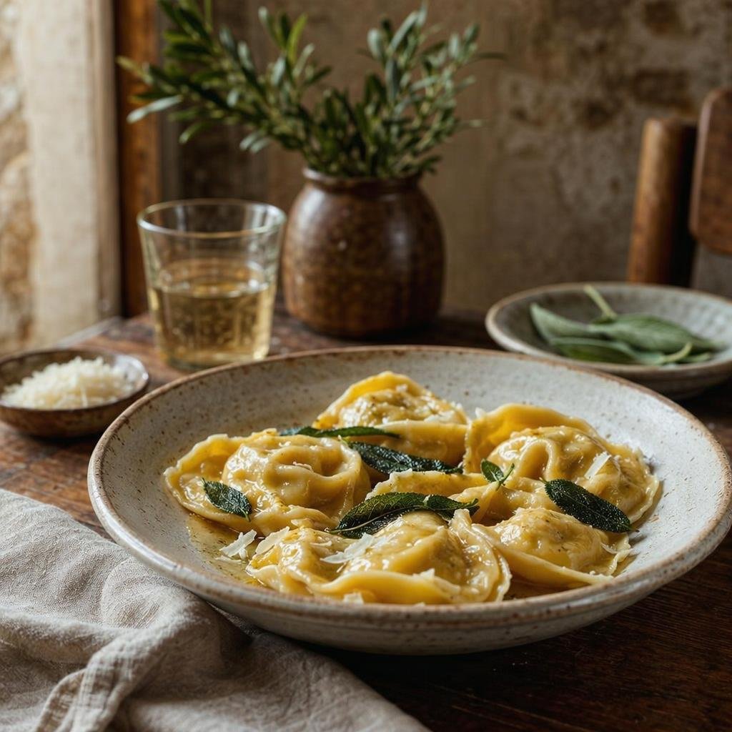 Tortelloni burro e salvia — typical dish of Bologna