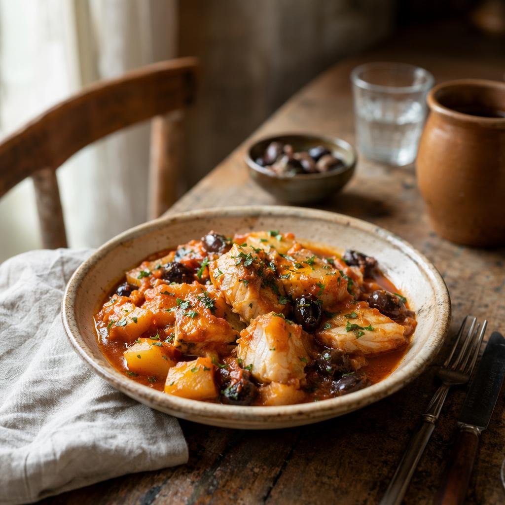 Stockfish aux pommes de terre et olives — Plat typique de Catanzaro