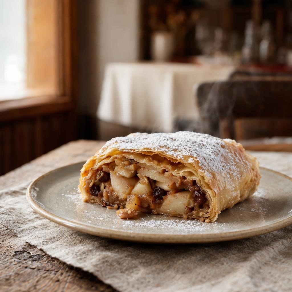 Strudel di mele dell’Alto Adige (Apfelstrudel) — piatto tipico di Bolzano