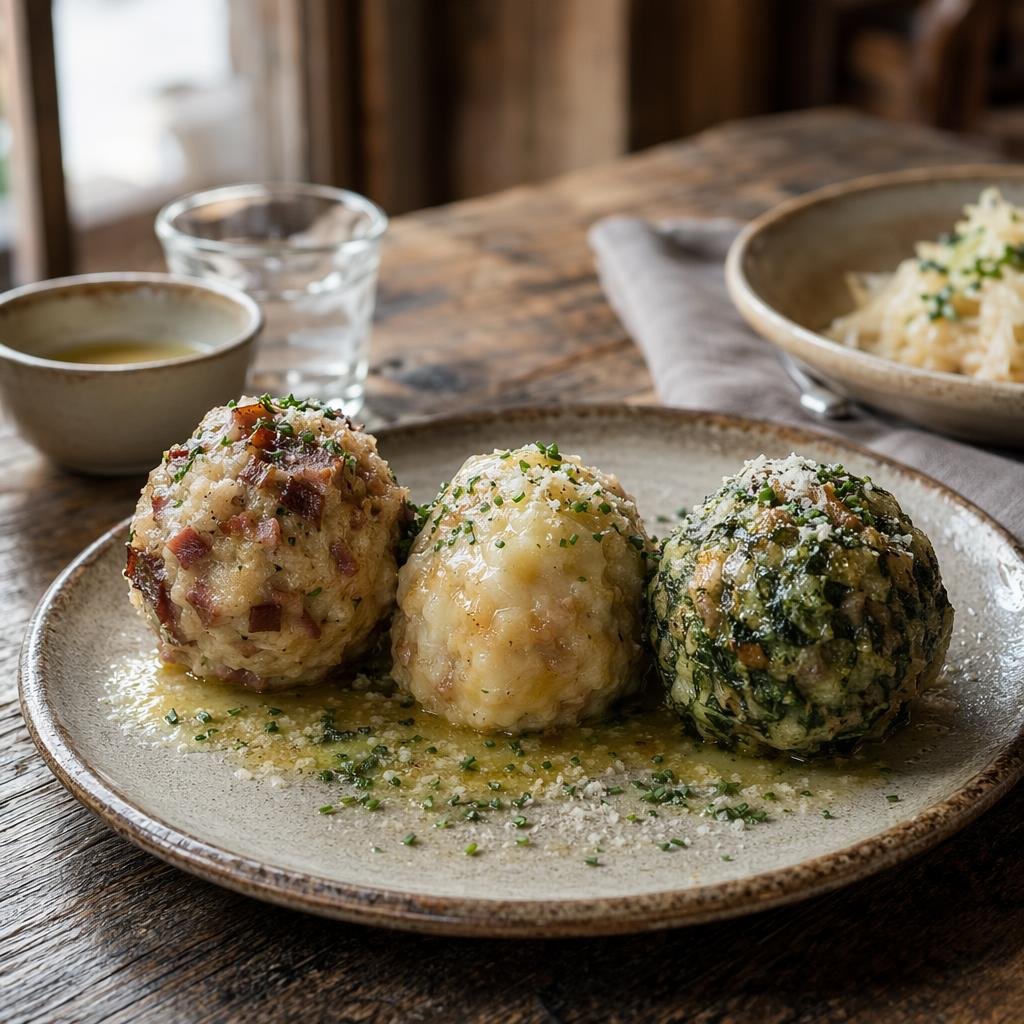 Tris di canederli — piatto tipico di Bolzano