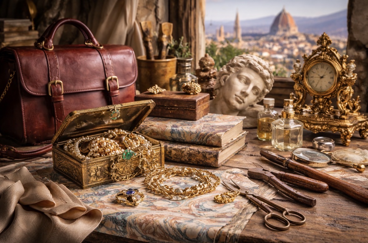 Firenze nelle mani degli artigiani: simboli, shops e materiali della città
